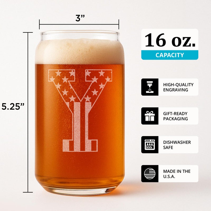 On The Rox Monogram Beer Glasses for Men (A-Z) 16 oz - Beer Gifts for Men Brother Son Dad Neighbor - Unique Gifts for Him - Personalized Drinking Gift Beer Glass Mugs - Engraved Beer Can Glass (Y) - Image 3